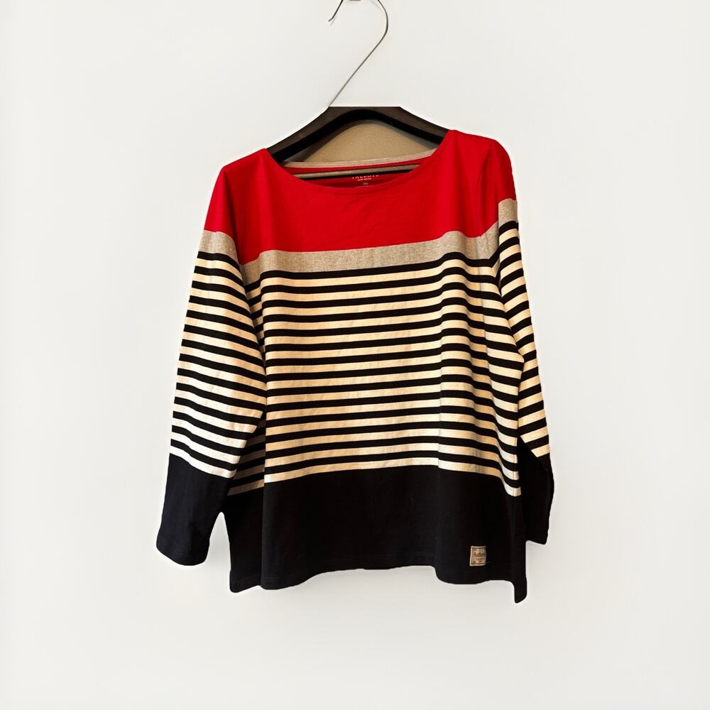 AUTHENTIC TALBOTS TEE - SLOPE STRIPE Red Black White Sz 3X Petite Cotton